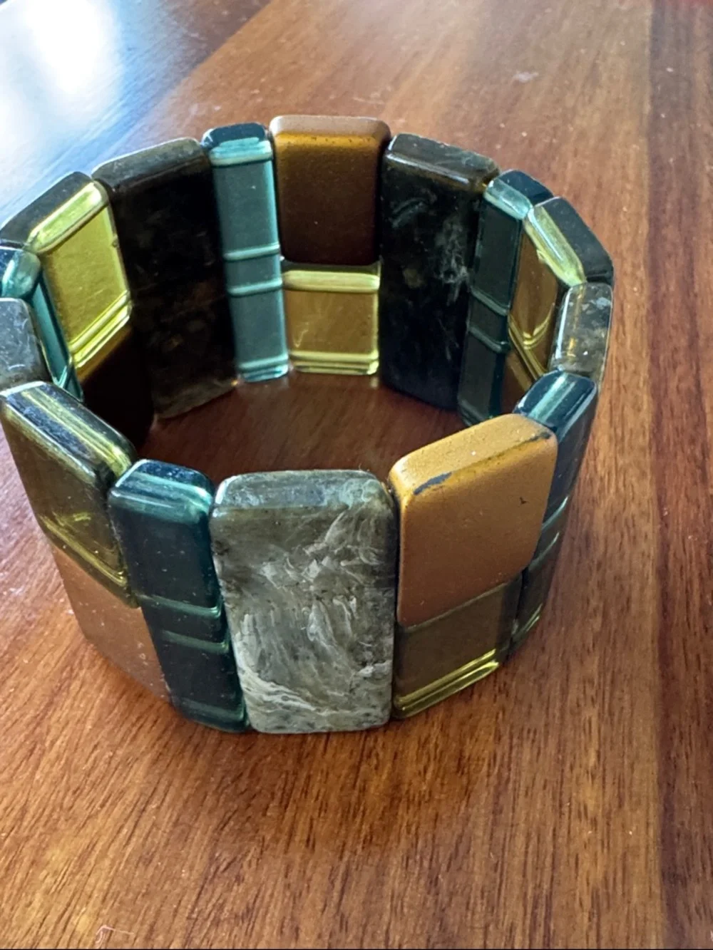 Green and Gold Tile Stretch Wristband Bracelet